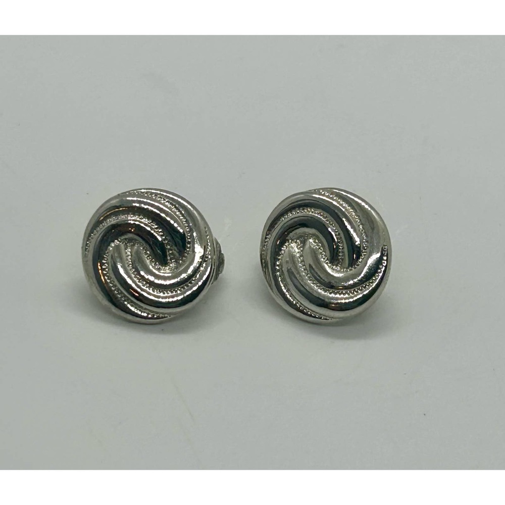 Vintage Sarah Coventry Signed Silver Tone Round Swirl Clip On Earrings Marked - Picture 2 of 5